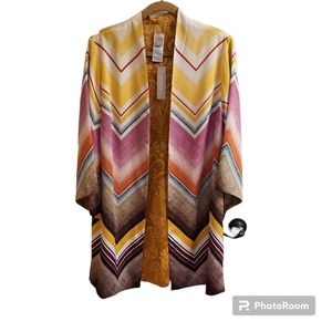 Chico's Reversable Kimono Boho Shadows Chevron 3/4 slv Jacket Size 8 Multi Color